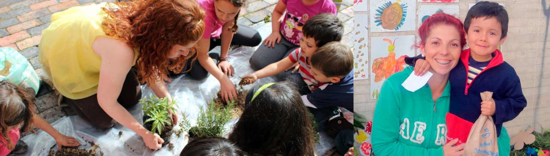 Nathalia Velasco jugando con los niños que hacen parte de los talleres de Simoné.